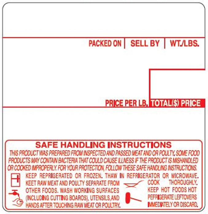 LCR8040 ALL RED Printing Scale Label, 58 x 60 mm, UPC/Safe Handling, 12 Rolls of 500 Labels