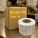 LCR8040 ALL RED Printing Scale Label, 58 x 60 mm, UPC/Safe Handling, 12 Rolls of 500 Labels