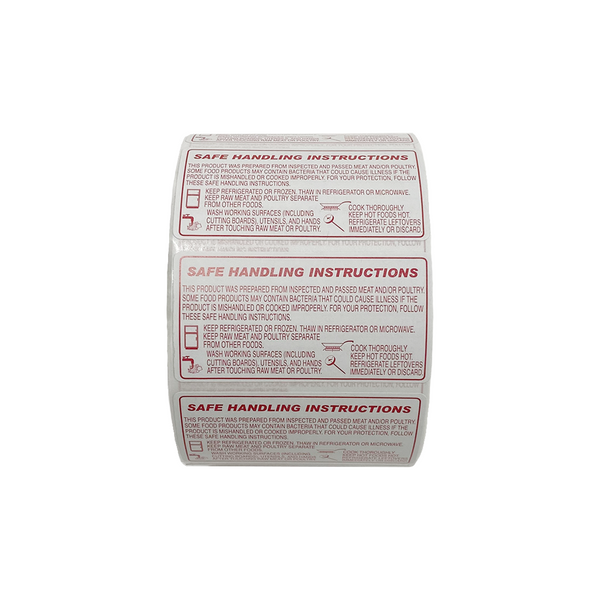 1000ct 2x2 Safe Handle Food Labels – Handling Instructions For Meat Chicken – White