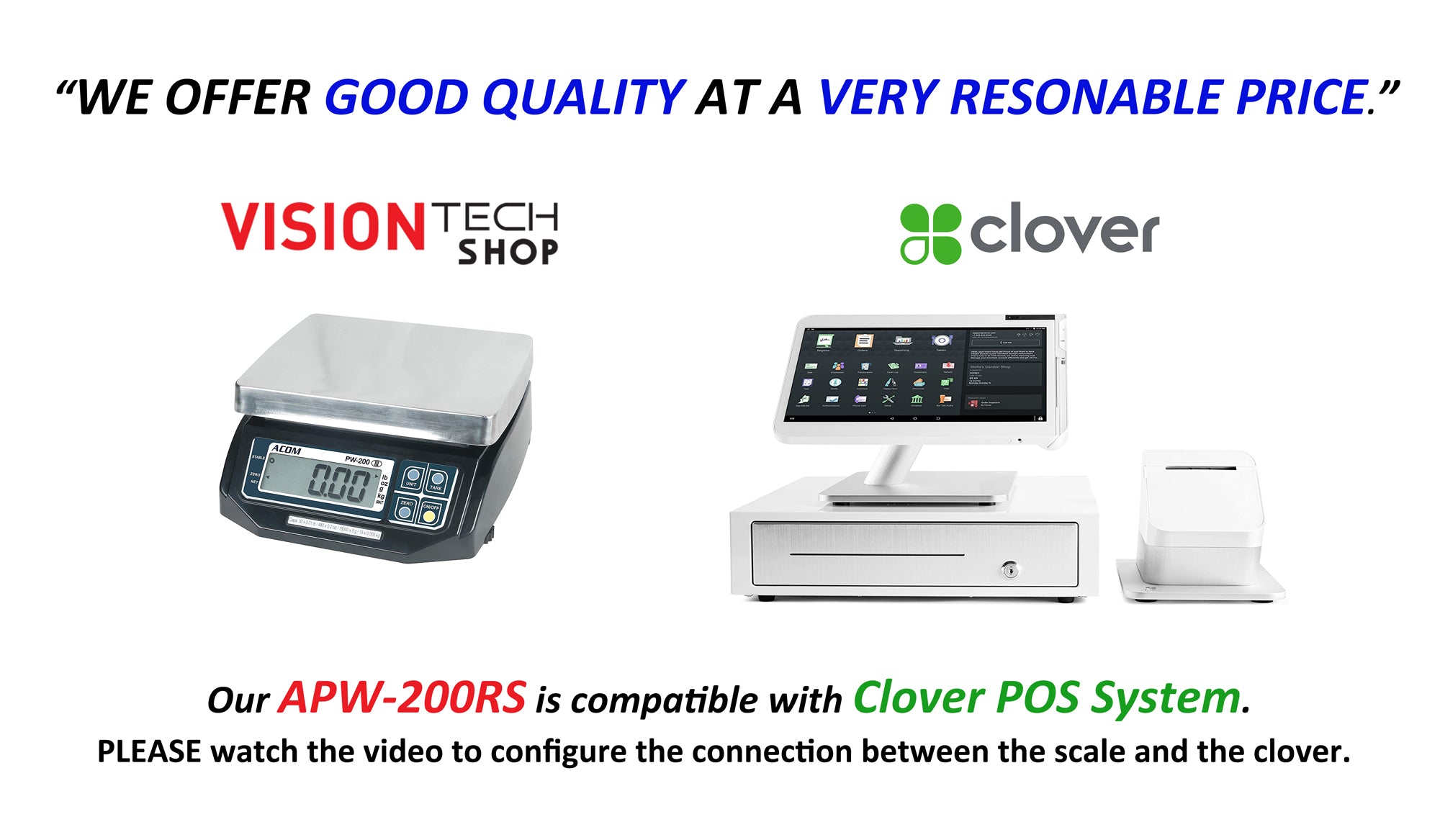 APW-200RS POS Interface Dual Display with Clover Cable